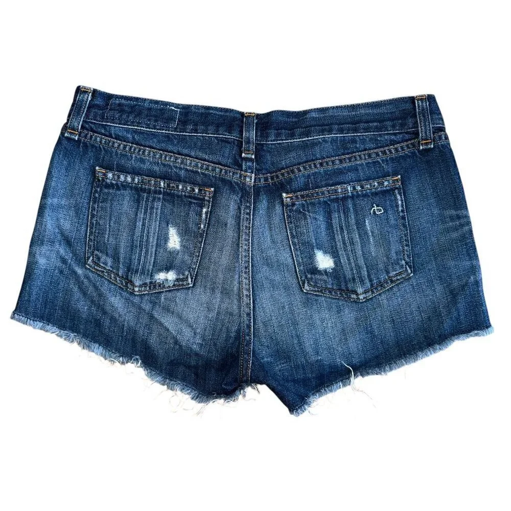 Rag & Bone Cut Off Shorts Womens 27 Blue Wales Distressed Cotton Denim Jorts